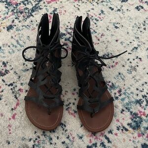 MIA Black Cutout Lace-Up Sandals